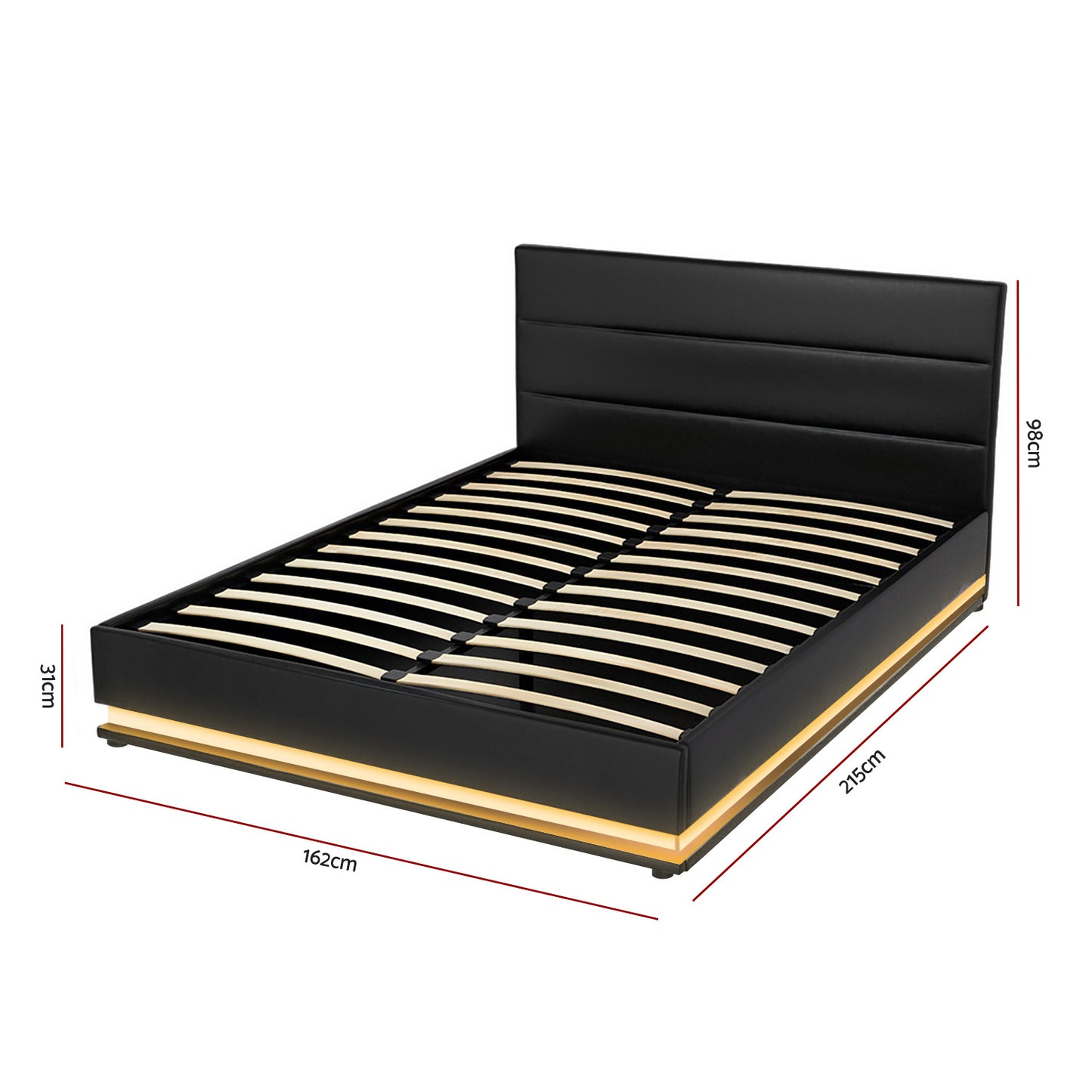 Lumi Queen LED Gas Lift Bed Frame - Black