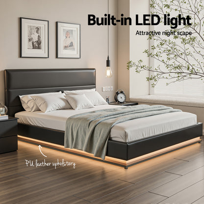 Lumi Queen LED Gas Lift Bed Frame - Black