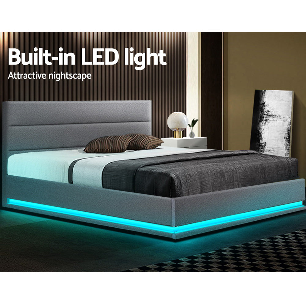 Lumi Queen LED Gas Lift Bed Frame - Grey