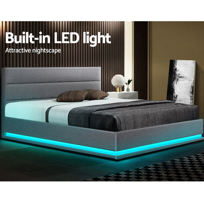 Lumi Queen LED Gas Lift Bed Frame - Grey