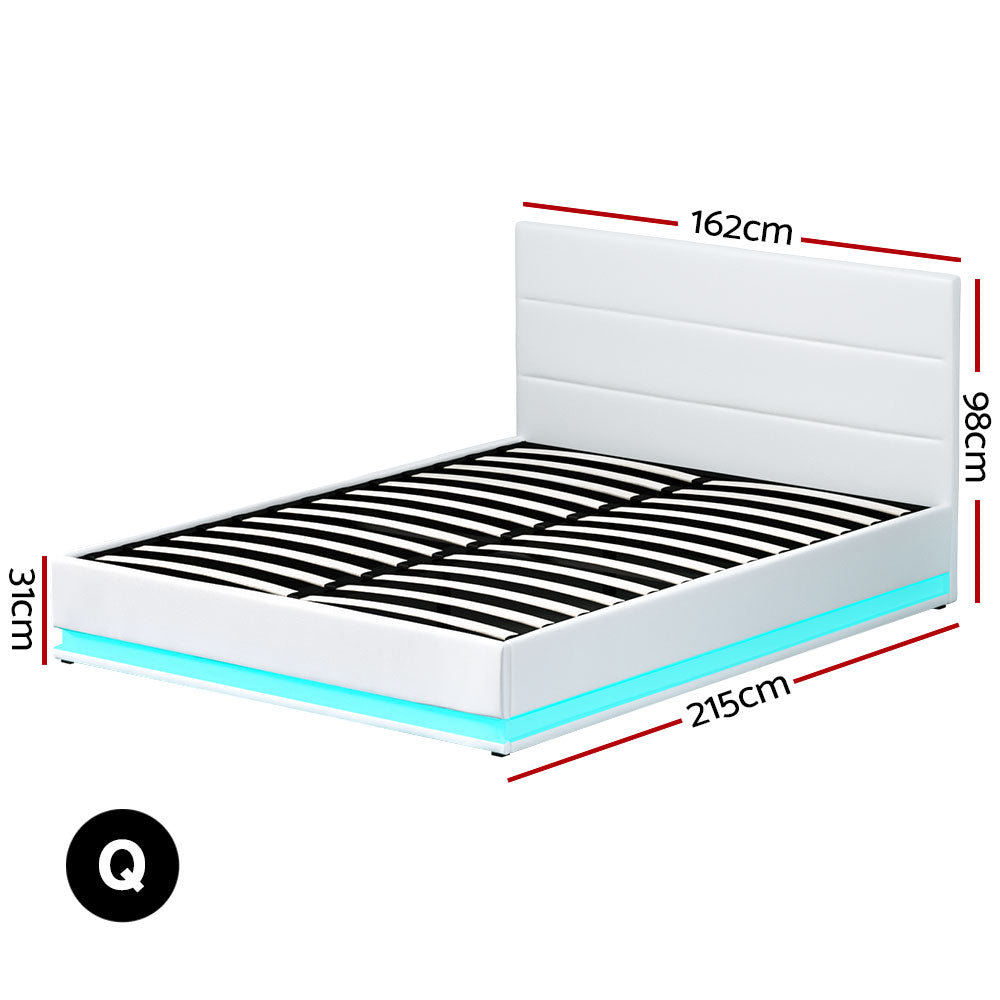 Lumi Queen LED Gas Lift Bed Frame - White