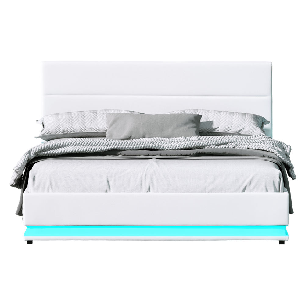 Lumi Queen LED Gas Lift Bed Frame - White