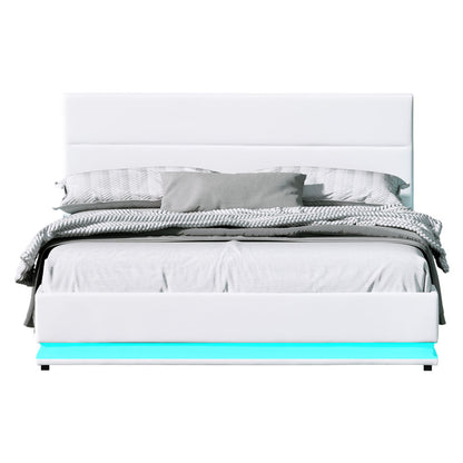 Lumi Queen LED Gas Lift Bed Frame - White