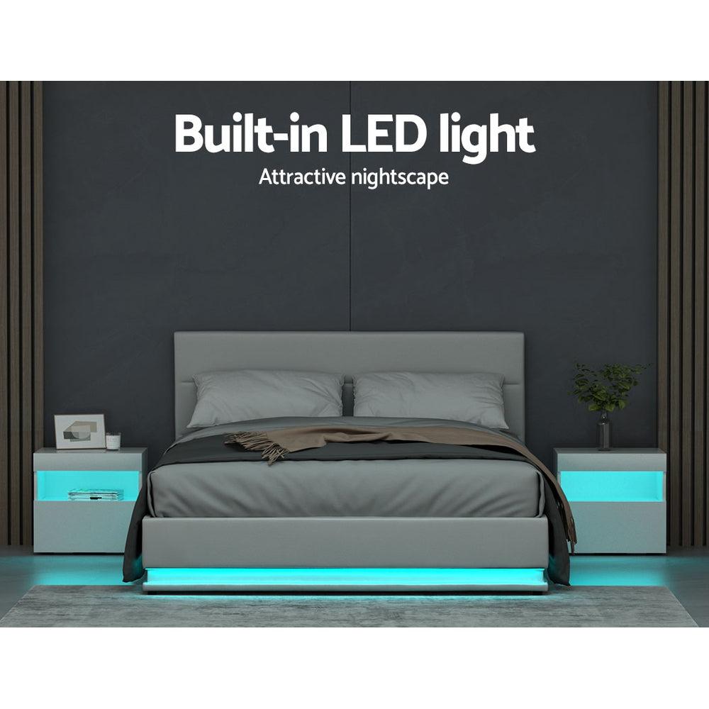 Lumi Queen LED Gas Lift Bed Frame - White
