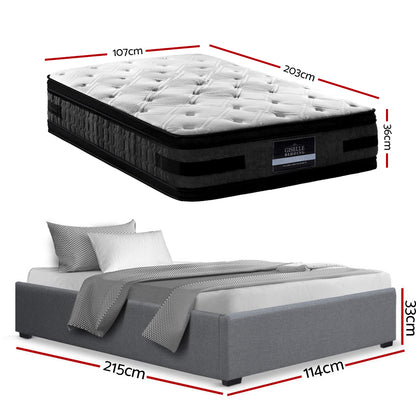 King Single Gas Lift Bed Frame with Luna Memory Foam Mattress - Grey