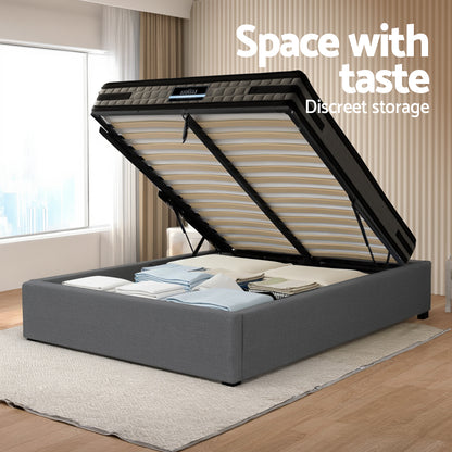 King Single Gas Lift Bed Frame with Luna Memory Foam Mattress - Grey