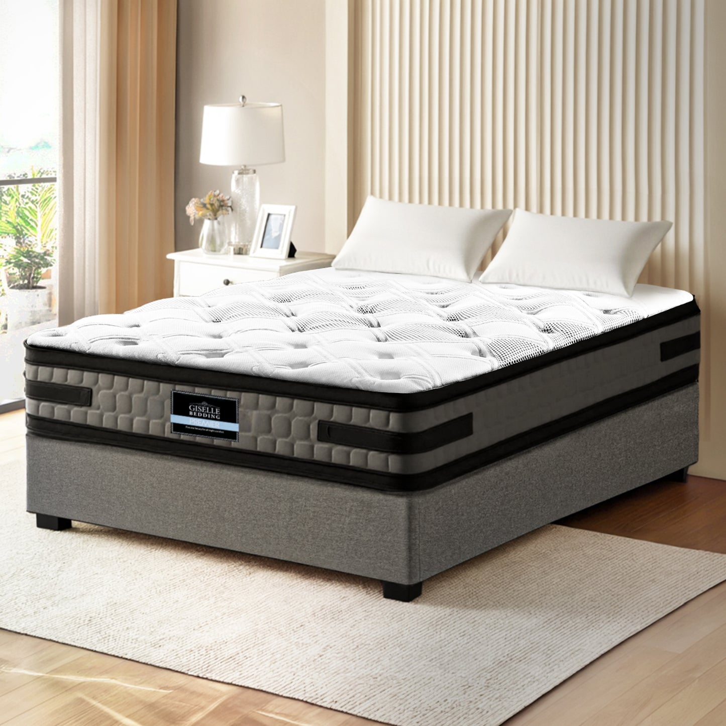 King Single Gas Lift Bed Frame with Luna Memory Foam Mattress - Grey