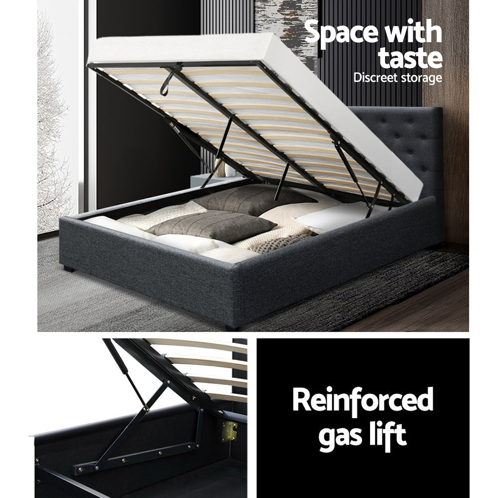 Vila Queen Gas Lift Bed Frame - Charcoal