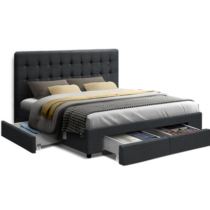 Avio Double Bed Frame with 4 Drawers - Grey