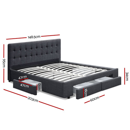 Avio Double Bed Frame with 4 Drawers - Grey