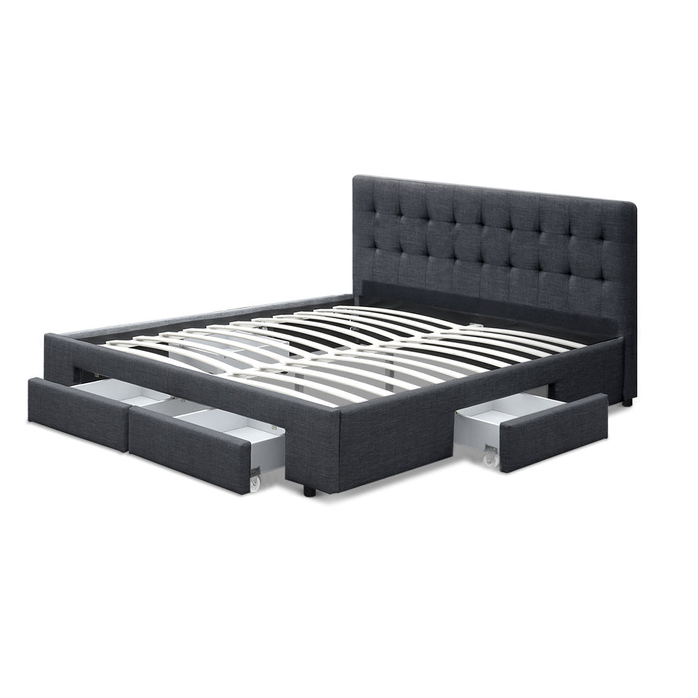Avio Double Bed Frame with 4 Drawers - Grey