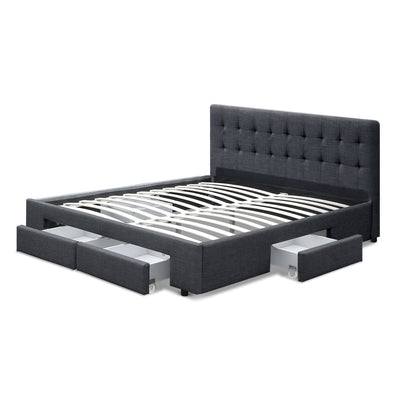 Avio Double Bed Frame with 4 Drawers - Grey