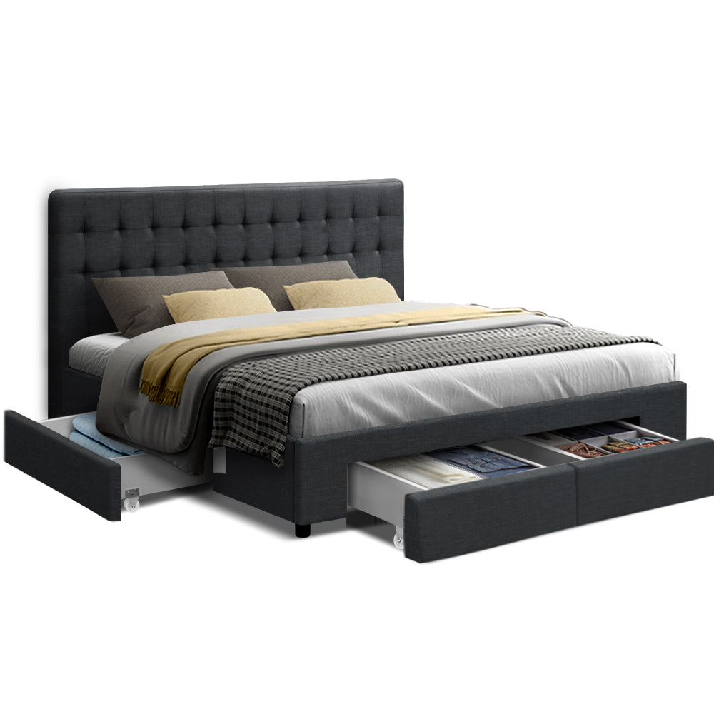 Avio King Bed Frame with 4 Drawers - Charcoal