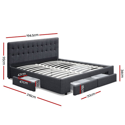Avio King Bed Frame with 4 Drawers - Charcoal