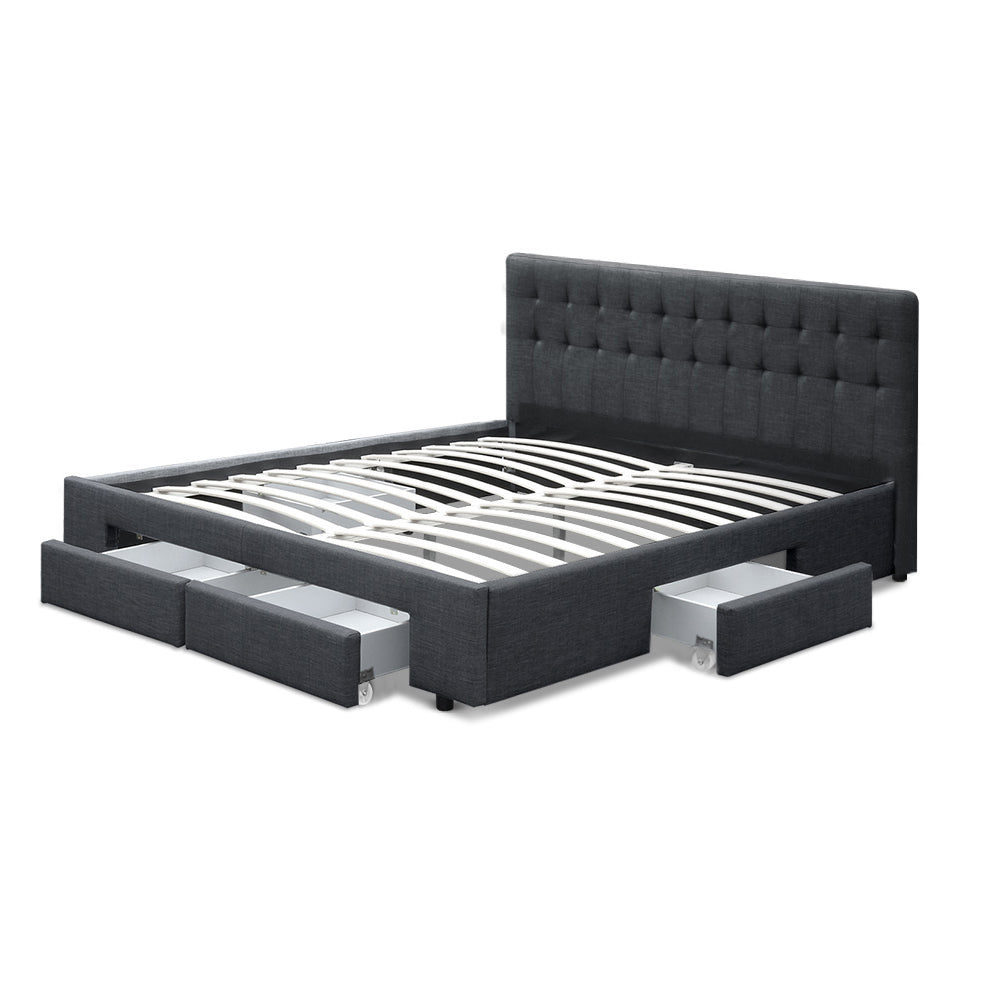 Avio King Bed Frame with 4 Drawers - Charcoal