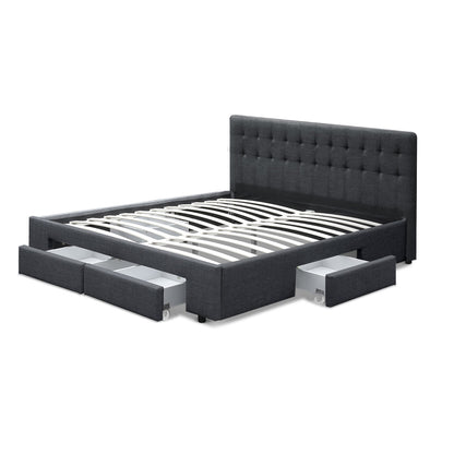 Avio King Bed Frame with 4 Drawers - Charcoal