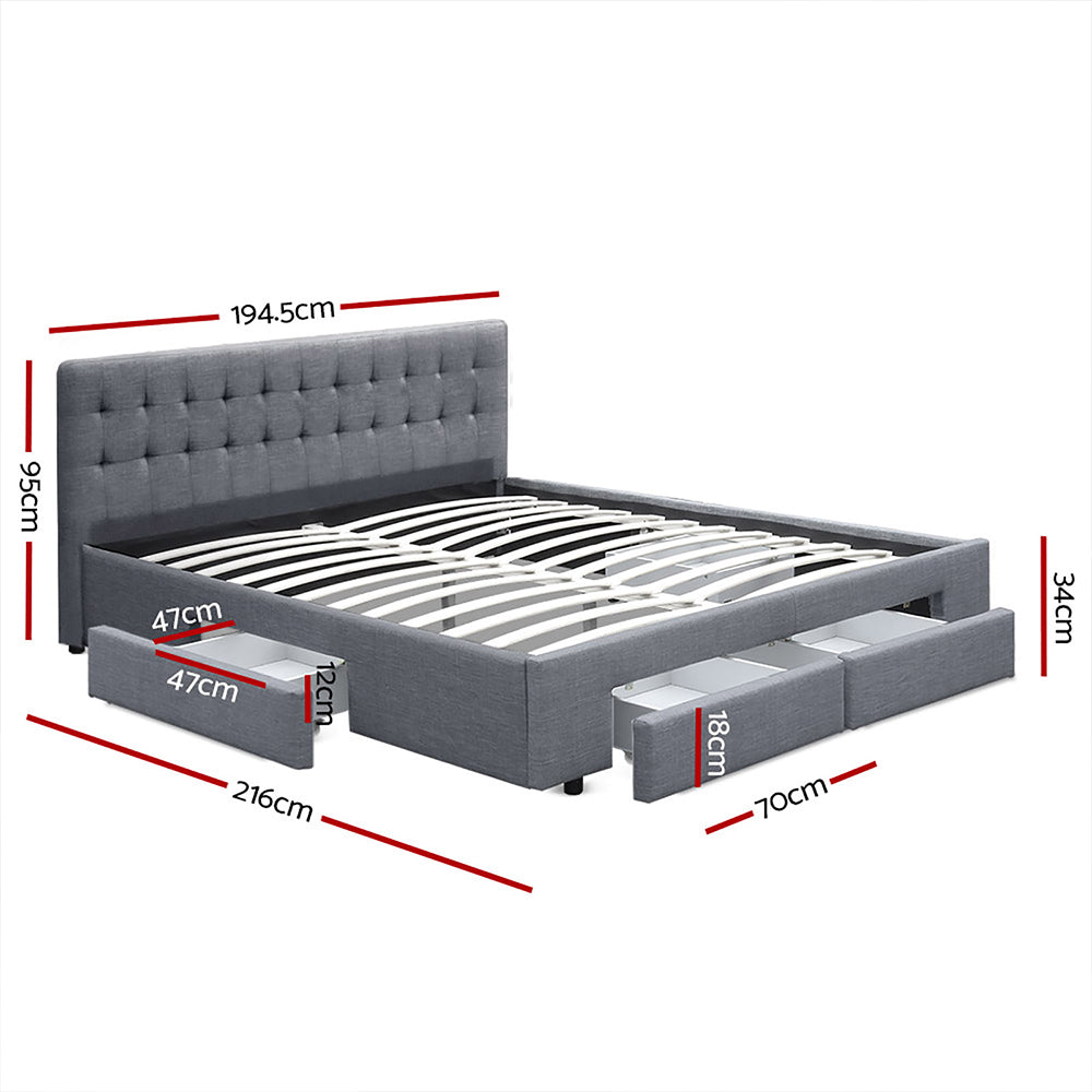 Avio King Bed Frame with 4 Drawers - Grey