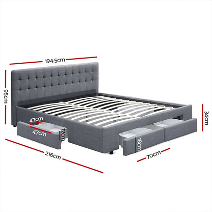 Avio King Bed Frame with 4 Drawers - Grey