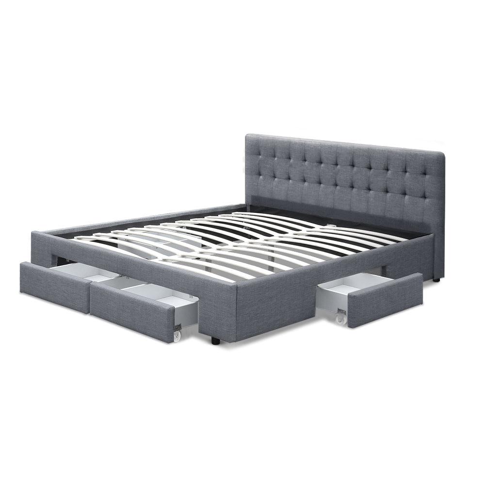Avio King Bed Frame with 4 Drawers - Grey