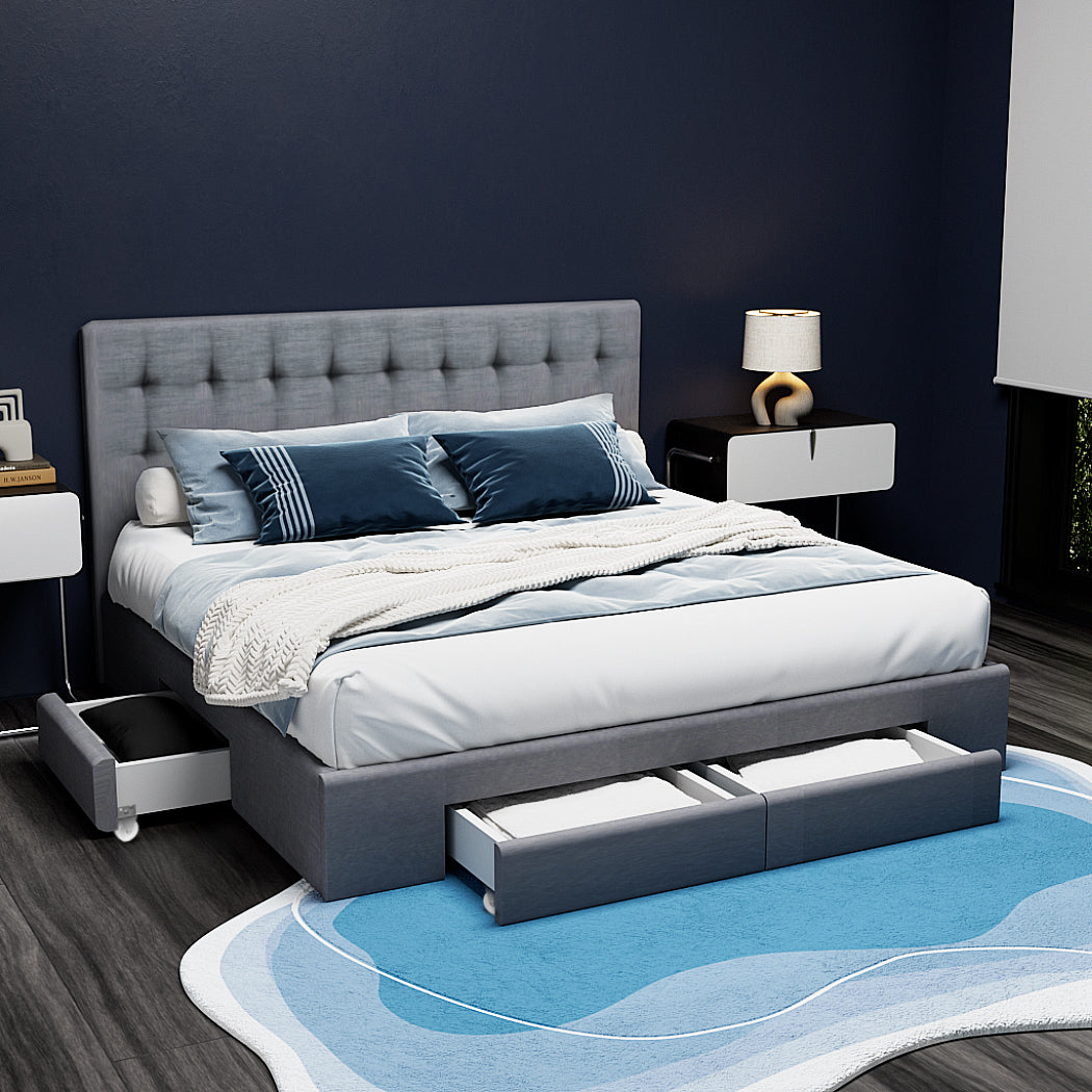 Avio King Bed Frame with 4 Drawers - Grey