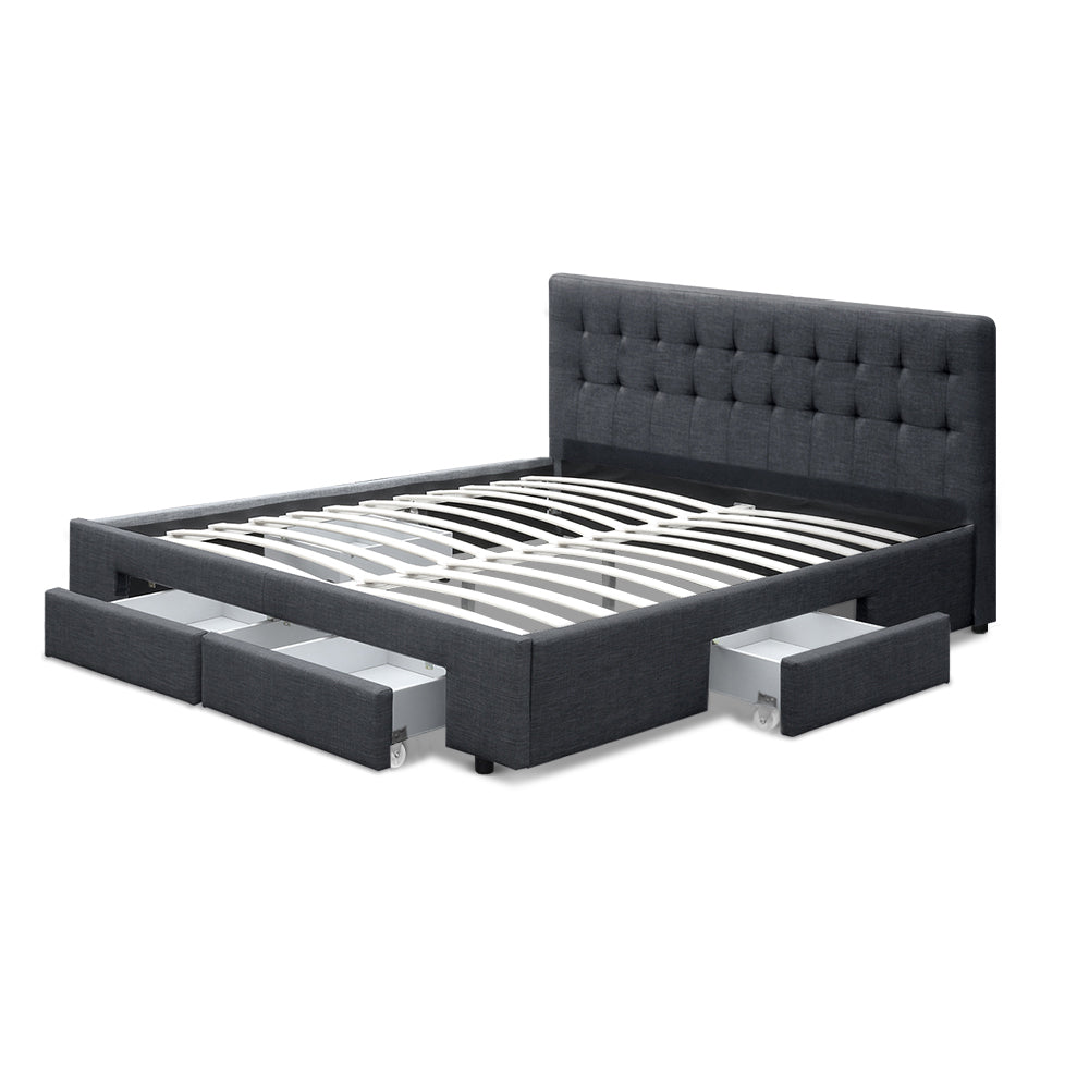 Avio Queen Bed Frame with 4 Drawers - Charcoal