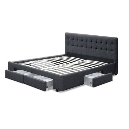 Avio Queen Bed Frame with 4 Drawers - Charcoal