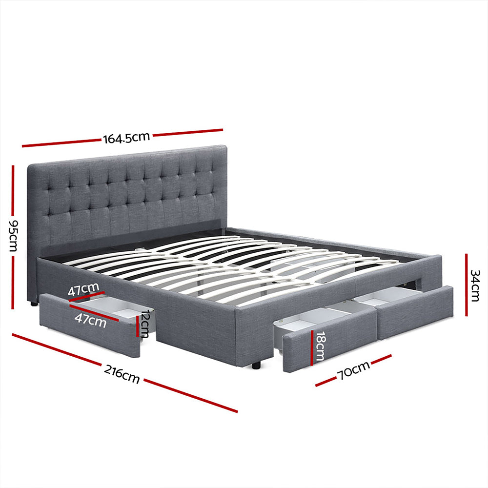 Avio Queen Bed Frame with 4 Drawers - Grey