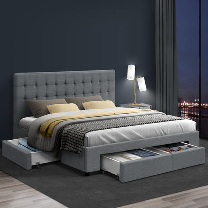 Avio Queen Bed Frame with 4 Drawers - Grey