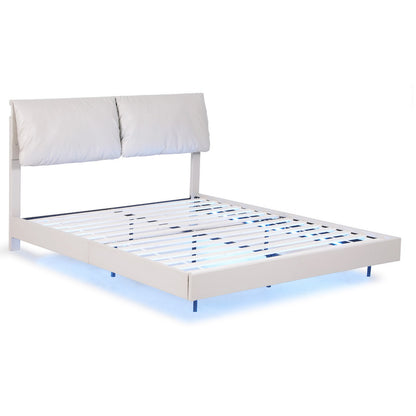 Daylight Double LED Floating Bed Frame - Beige White