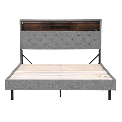 Midnight Double LED Bed Frame with Storage Shelf Hidden Storage Box - Grey