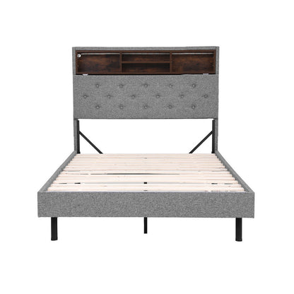Midnight King Single LED Bed Frame with Storage Shelf Hidden Storage Box - Grey