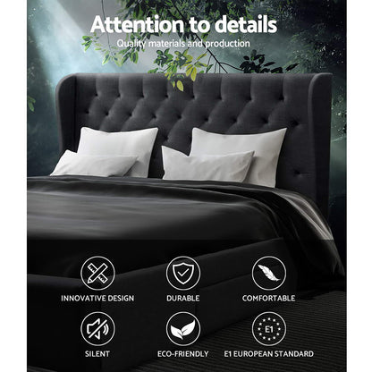 Mila King Bed Frame with 4 Drawers - Charcoal