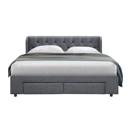 Mila Queen Bed Frame with 4 Drawers - Grey