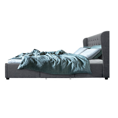 Mila Queen Bed Frame with 4 Drawers - Grey