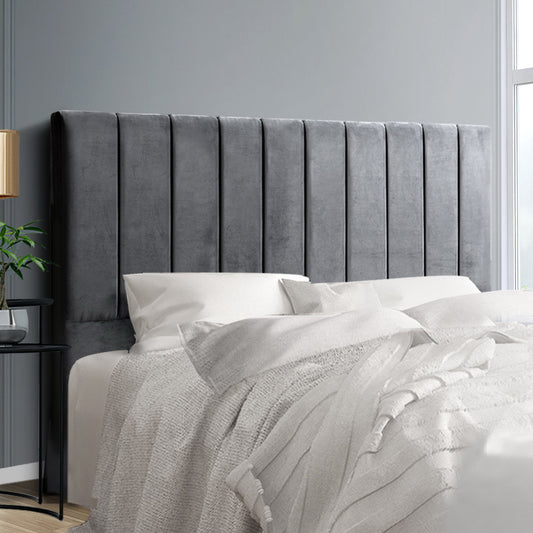 King Size | Sala Velvet Bed Headboard - Grey