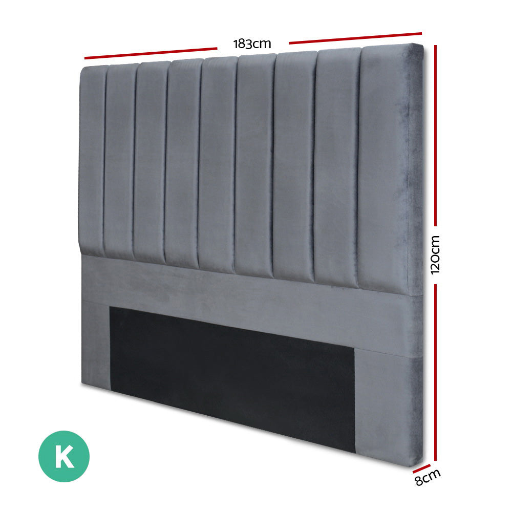 King Size | Sala Velvet Bed Headboard - Grey