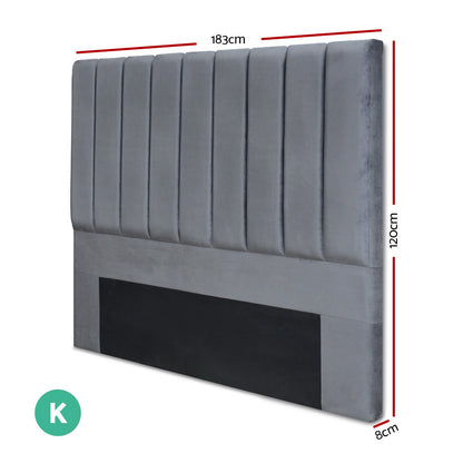 King Size | Sala Velvet Bed Headboard - Grey