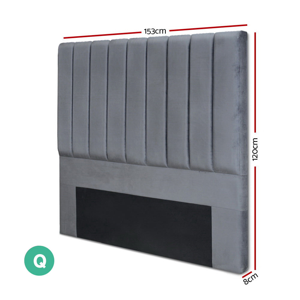 Queen Size | Sala Velvet Bed Headboard - Grey