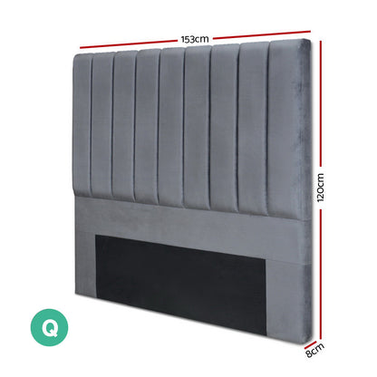 Queen Size | Sala Velvet Bed Headboard - Grey