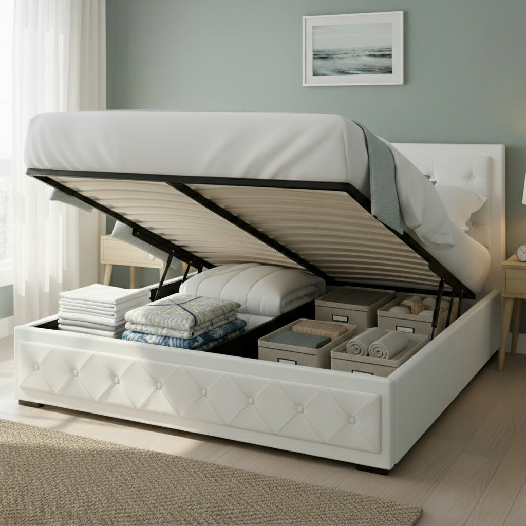 Tiyo Queen Gas Lift Bed Frame - White