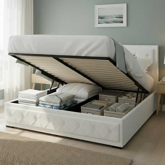 Tiyo Queen Gas Lift Bed Frame - White