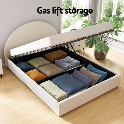 Ella Double Gas Lift Bed Frame - Beige Boucle