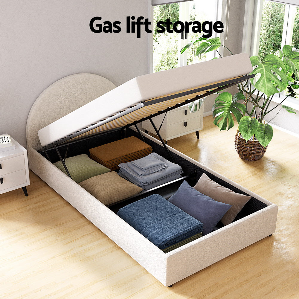 Ella King Single  Gas Lift Bed Frame - Beige Boucle
