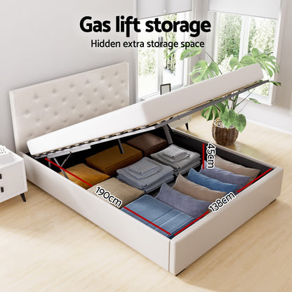 Vila Double Gas Lift Bed Frame - Beige