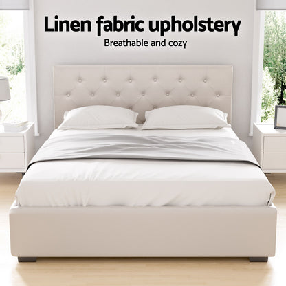 Vila Double Gas Lift Bed Frame - Beige