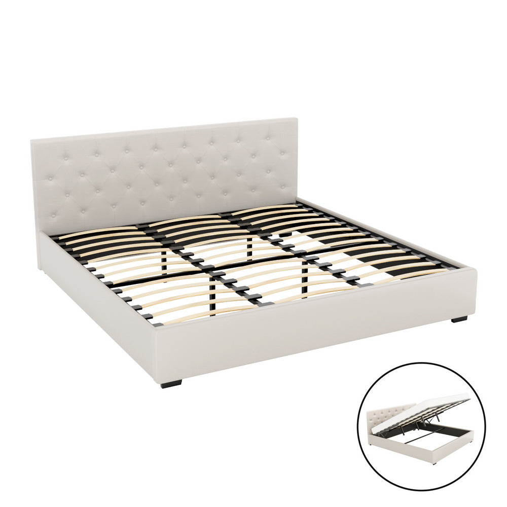 Vila King Gas Lift Bed Frame - Beige