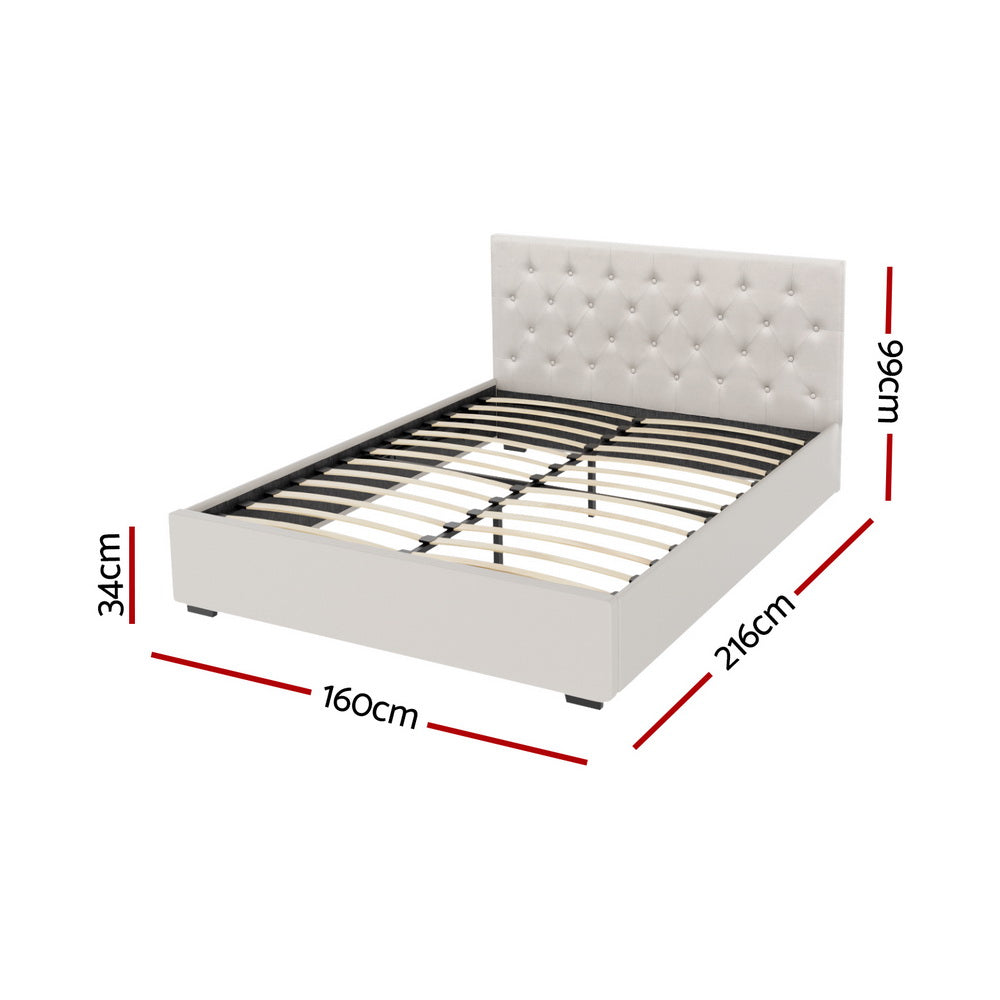 Artiss Queen Gas Lift Bed Frame - Beige