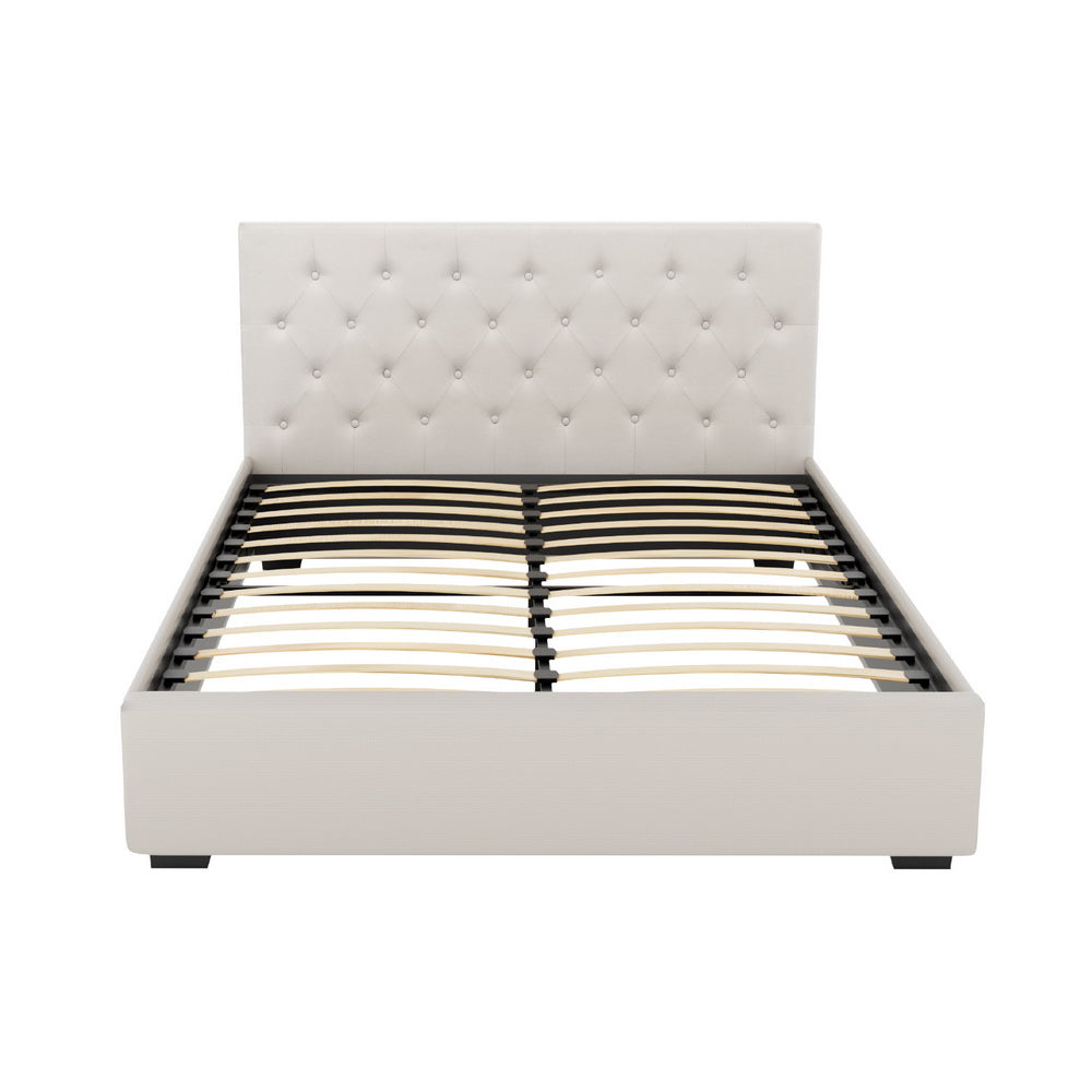 Artiss Queen Gas Lift Bed Frame - Beige