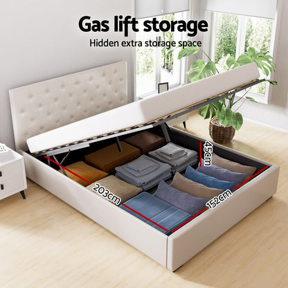 Artiss Queen Gas Lift Bed Frame - Beige