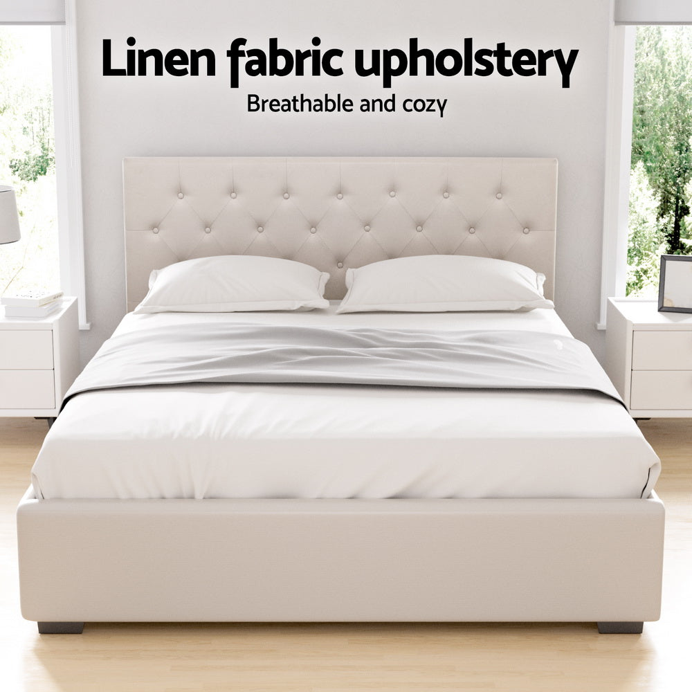 Artiss Queen Gas Lift Bed Frame - Beige